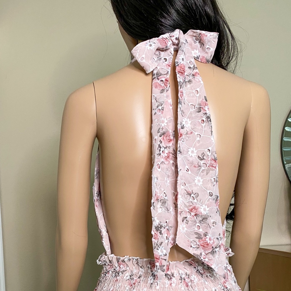 FLORAL EYELET HALTER TOP MAXI DRESS - Picture 9 of 12